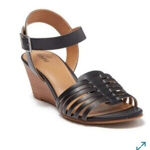 Susina Black Terra Wedge Sandals